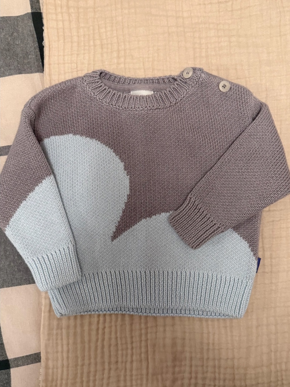 Mon Coeur Baby’s Colorblock Knit Sweater - Dusty Grey and Light Blue